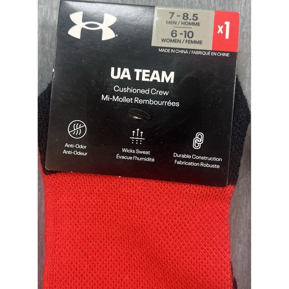 3 Pair Under Armour UA Team Athletic Crew Socks RED Men's Size 7-8.5 Basketball - Picture 8 of 8